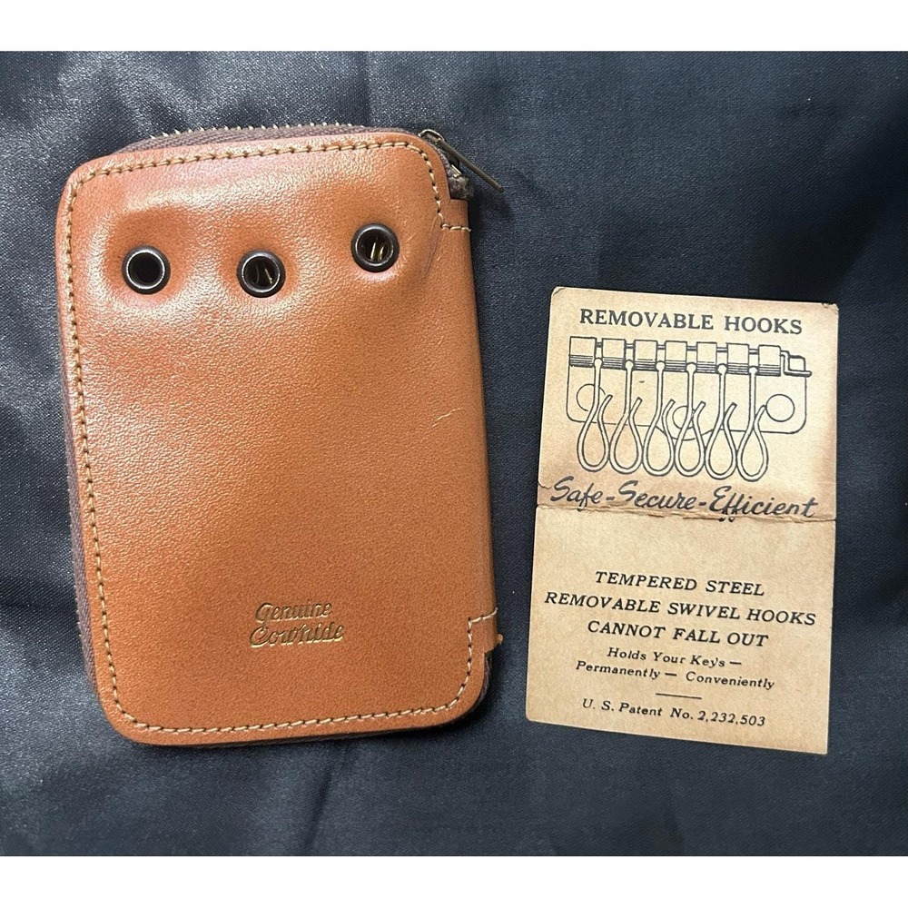 Vintage Kent Leather Key Case Removable Swivel Hooks Original Insert Card & Key